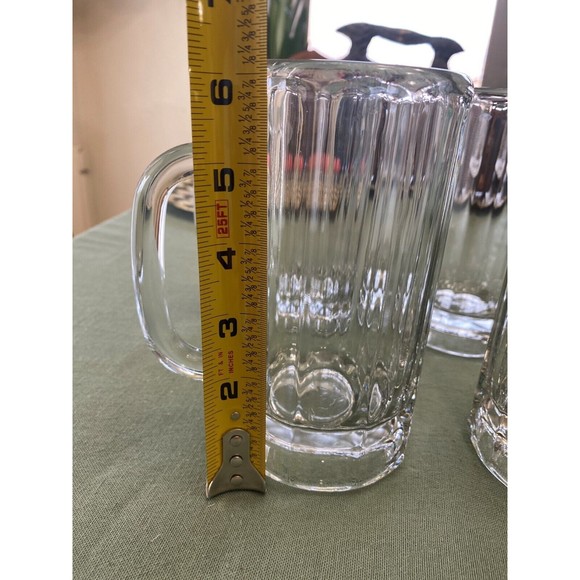 Set Of 4 Glass VINTAGE Paneled Beer Mugs Glasses Heavy Handles Libbey - Picture 3 of 4